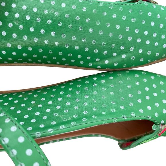 Dancing Days By Banned Retro Cactus Green Polka Dot Slingback Flats size 39 9 - Picture 10 of 12